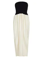 Strapless Mixed Media Knit Midi-Dress