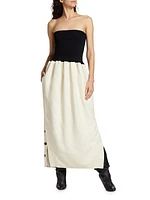 Strapless Mixed Media Knit Midi-Dress