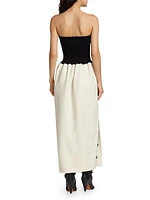 Strapless Mixed Media Knit Midi-Dress