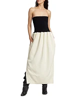 Strapless Mixed Media Knit Midi-Dress