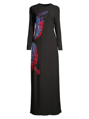 Butterfly-Embroidered Maxi Dress