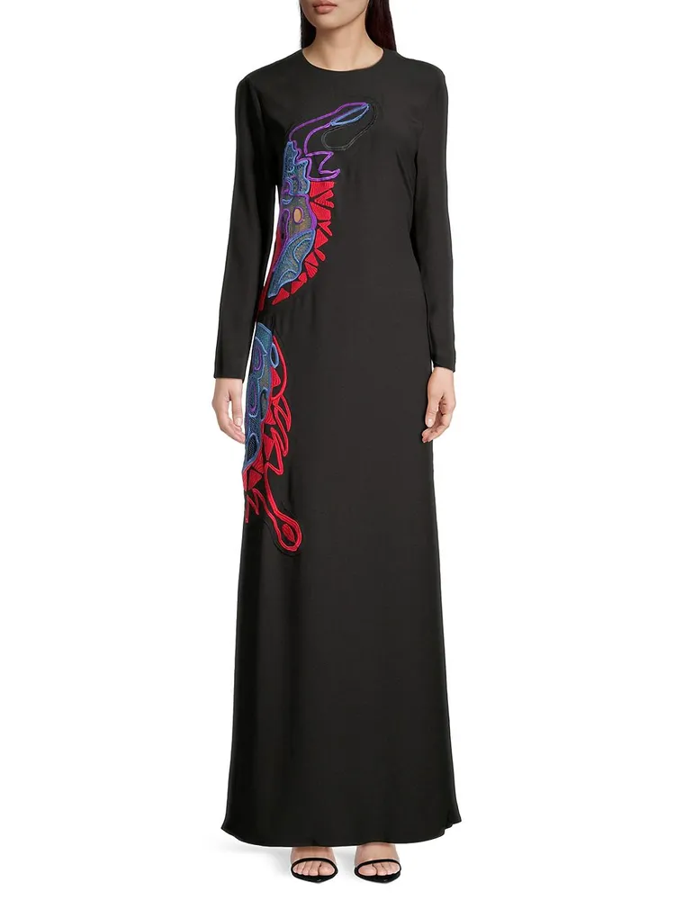 Butterfly-Embroidered Maxi Dress