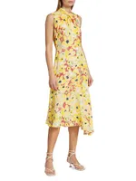 The Naomi Floral Silk Asymmetrical Midi-Dress