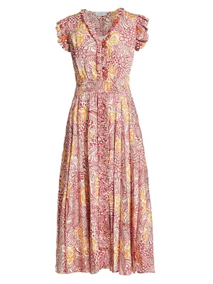 The Mae Printed Silk-Blend Midi-Dress