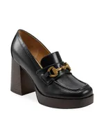 Machi 85MM Leather Block-Heel Loafers