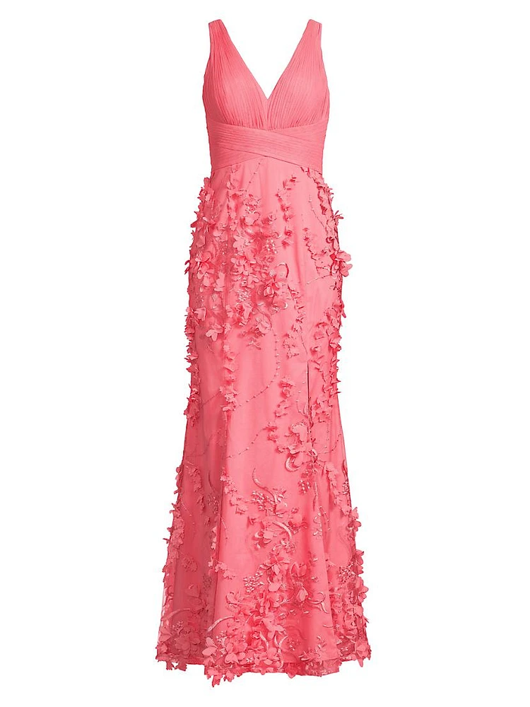 Flower Appliqué Mermaid Gown