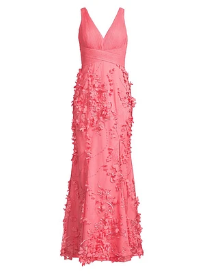 Flower Appliqué Mermaid Gown