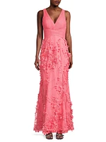 Flower Appliqué Mermaid Gown