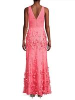Flower Appliqué Mermaid Gown