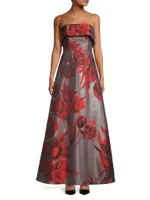 Strapless Floral Jacquard Gown