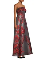 Strapless Floral Jacquard Gown