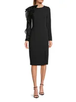 Ruffle-Sleeve Sheath Dress