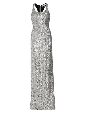 Sequined Racerback Column Gown