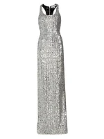 Sequined Racerback Column Gown