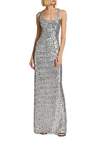 Sequined Racerback Column Gown