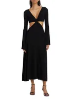 Bell-Sleeve Cut-Out Midi-Dress