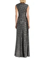 Sequined Cap-Sleeve A-Line Gown