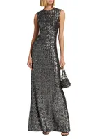 Sequined Cap-Sleeve A-Line Gown