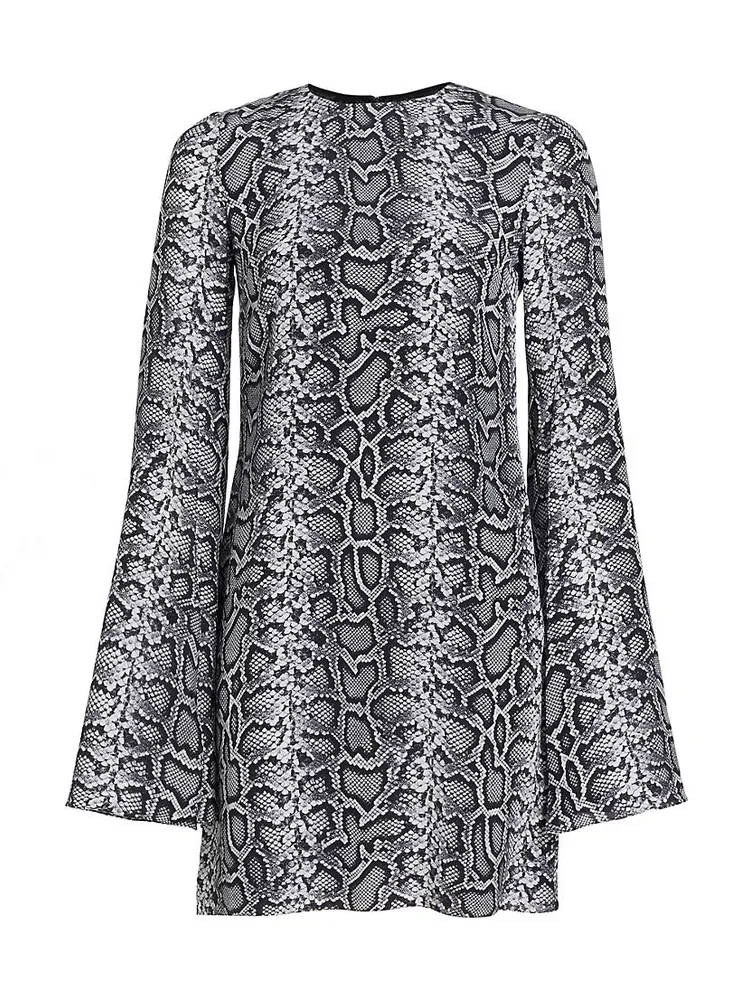 Silk Snakeskin Cape-Sleeve Minidress