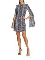 Silk Snakeskin Cape-Sleeve Minidress