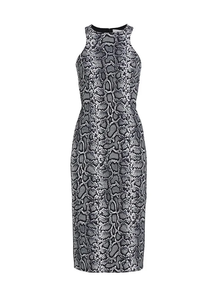 Snakeskin Racerback Sheath Midi-Dress