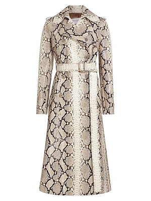 Snakeskin-Print Leather Trench Coat