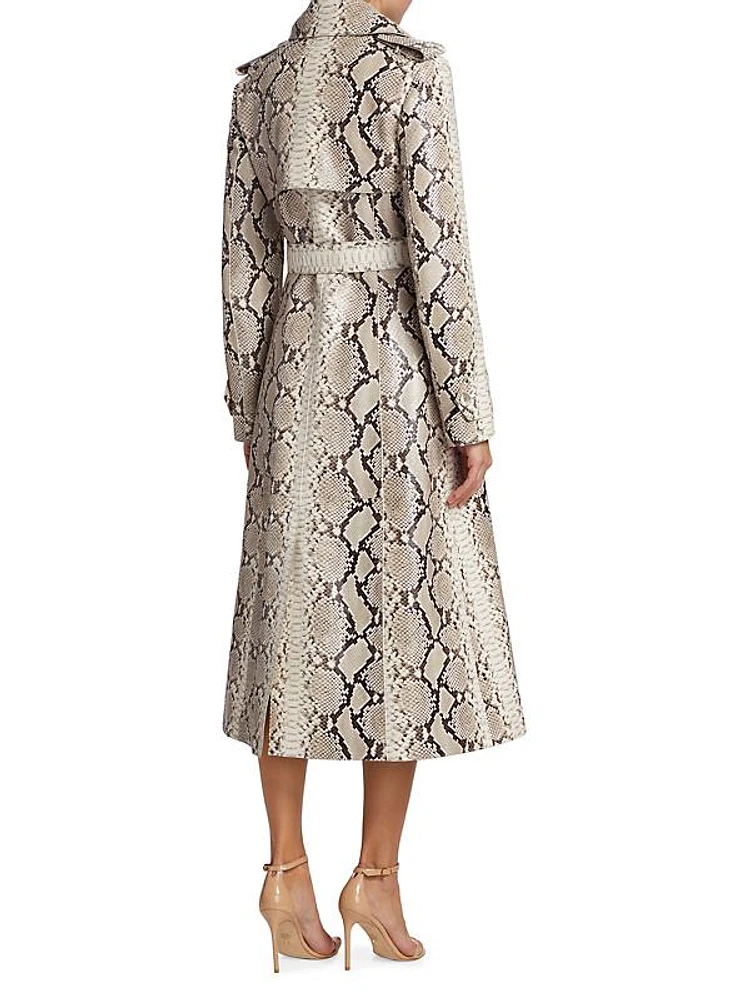 Snakeskin-Print Leather Trench Coat