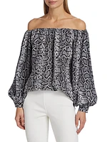 Silk Snakeskin Off-The-Shoulder Top