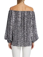 Silk Snakeskin Off-The-Shoulder Top