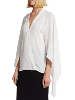 Flare Sleeve Silk Wrap Blouse