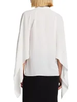 Flare Sleeve Silk Wrap Blouse