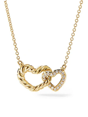 Cable Collectibles® Interlocking Heart Necklace in 18K Yellow Gold with Pavé Diamonds