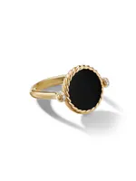 DY Elements® Swivel Ring 18K Yellow Gold with Black Onyx Reversible to Mother of Pearl and Pavé Diamonds