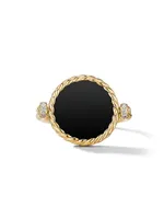 DY Elements® Swivel Ring 18K Yellow Gold with Black Onyx Reversible to Mother of Pearl and Pavé Diamonds