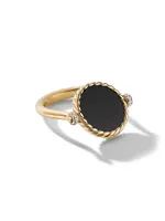 DY Elements® Swivel Ring 18K Yellow Gold with Black Onyx Reversible to Mother of Pearl and Pavé Diamonds