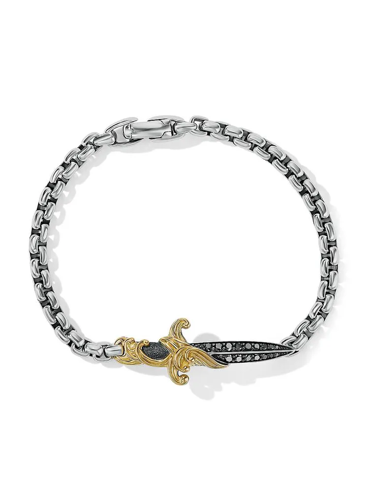 Waves Dagger Bracelet with 18K Yellow Gold and Pavé Black Diamonds