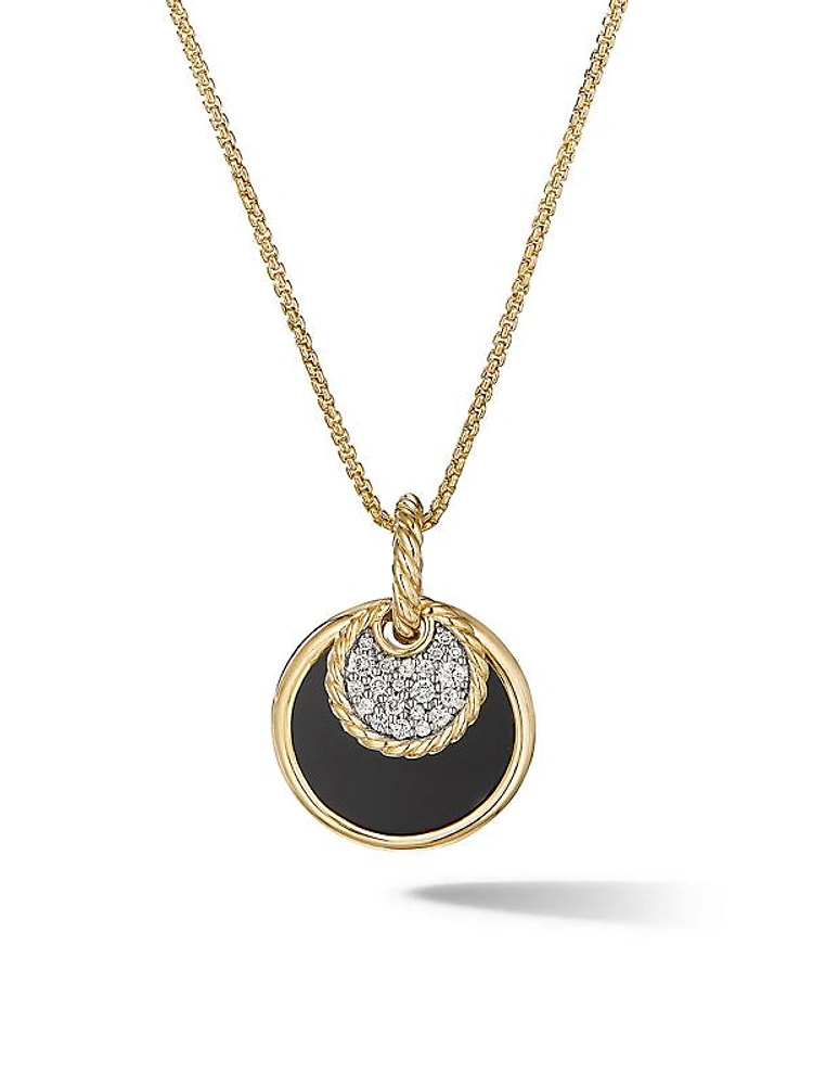 DY Elements® Convertible Pendant Necklace in 18K Yellow Gold with Pavé Diamonds and Black Onyx Reversible to Mother of Pearl