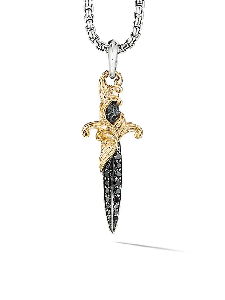 Waves Dagger Amulet with Pavé Black Diamonds and 18K Yellow Gold