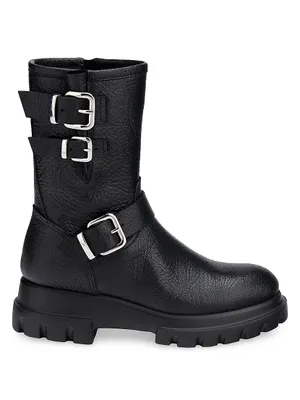 Chunky Biker 64MM Leather Buckle Boots