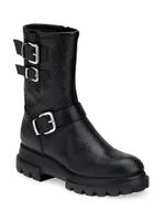 Chunky Biker 64MM Leather Buckle Boots