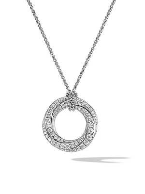 Pavé Crossover Pendant Necklace in 18K White Gold with Diamonds