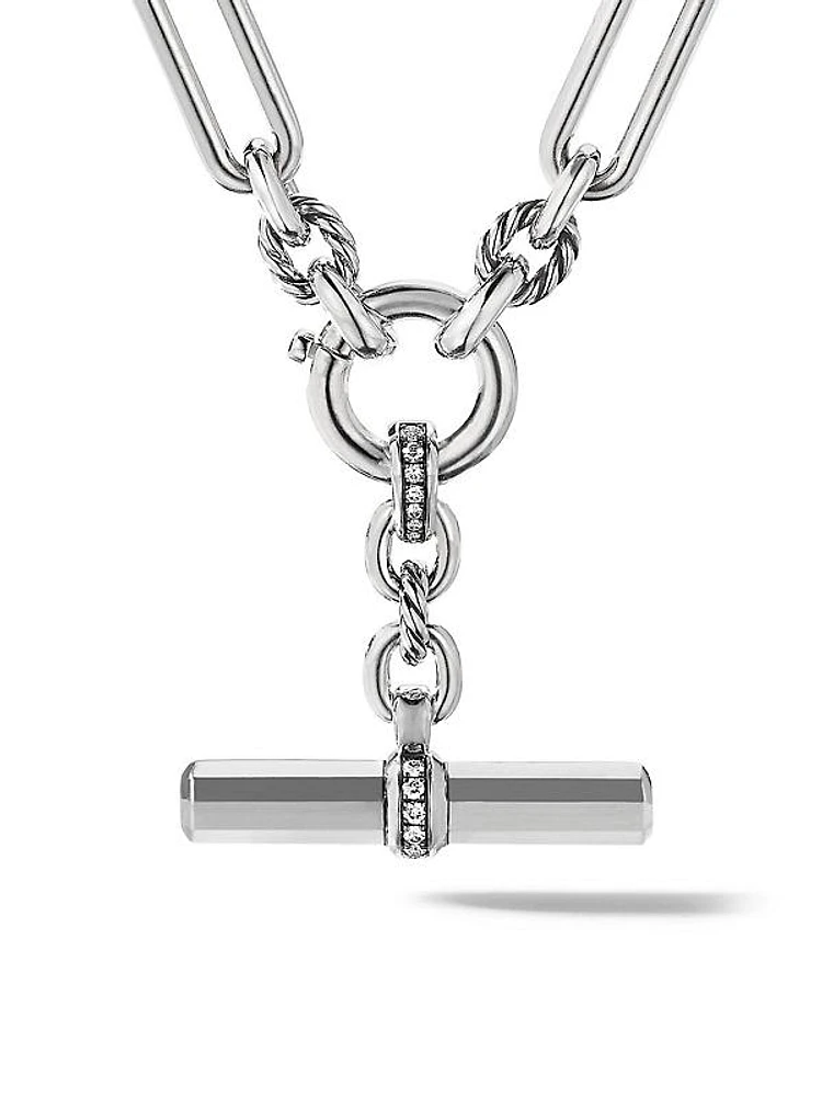 Lexington E/W Chain Necklace in Sterling Silver with Pavé Diamonds