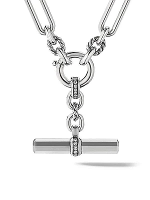 Lexington E/W Chain Necklace in Sterling Silver with Pavé Diamonds