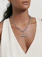 Lexington E/W Chain Necklace in Sterling Silver with Pavé Diamonds