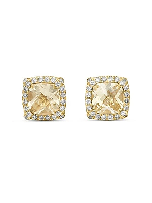 Petite Chatelaine Pavé Bezel Stud Earrings in 18K Yellow Gold