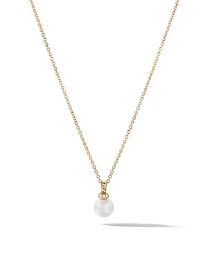 Petite Solari Pendant Necklace in 18K White Gold with Pearl and Pavé Diamonds