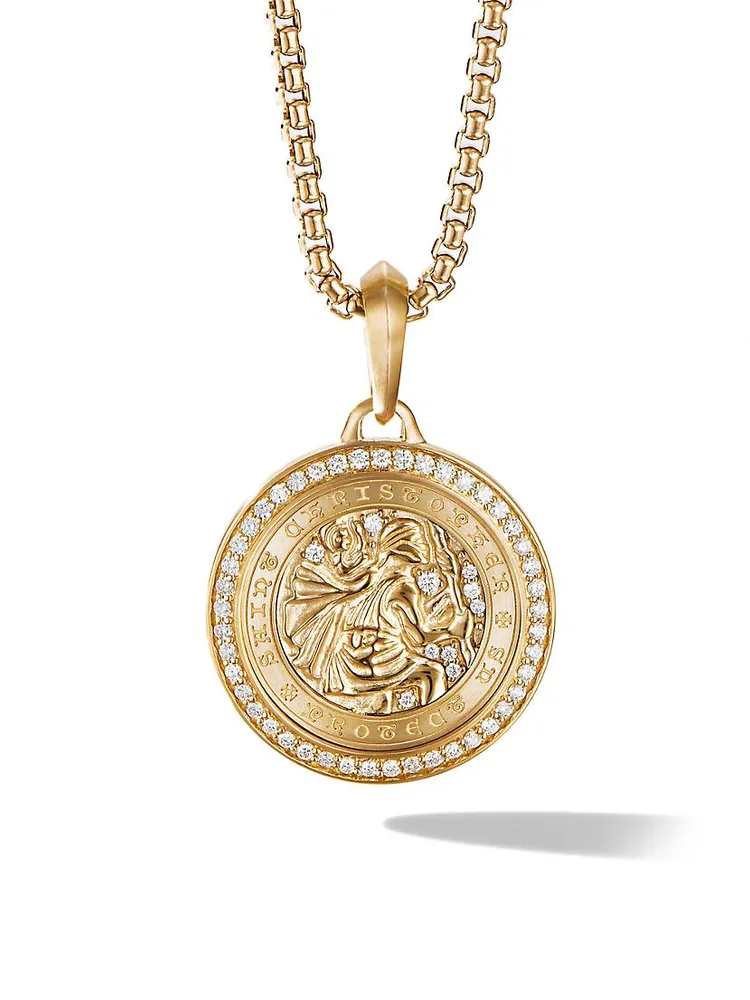 St. Christopher Amulet in 18K Yellow Gold with Pavé Diamonds