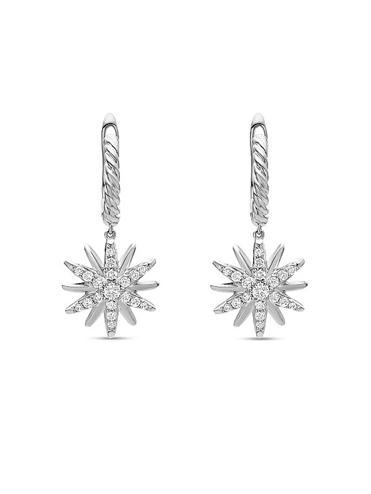Starburst Drop Earrings in Sterling Silver with Diamonds, 25mm
