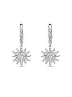 Starburst Drop Earrings in Sterling Silver with Diamonds, 25mm