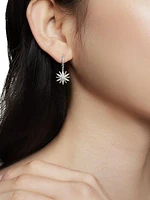 Starburst Drop Earrings in Sterling Silver with Diamonds, 25mm